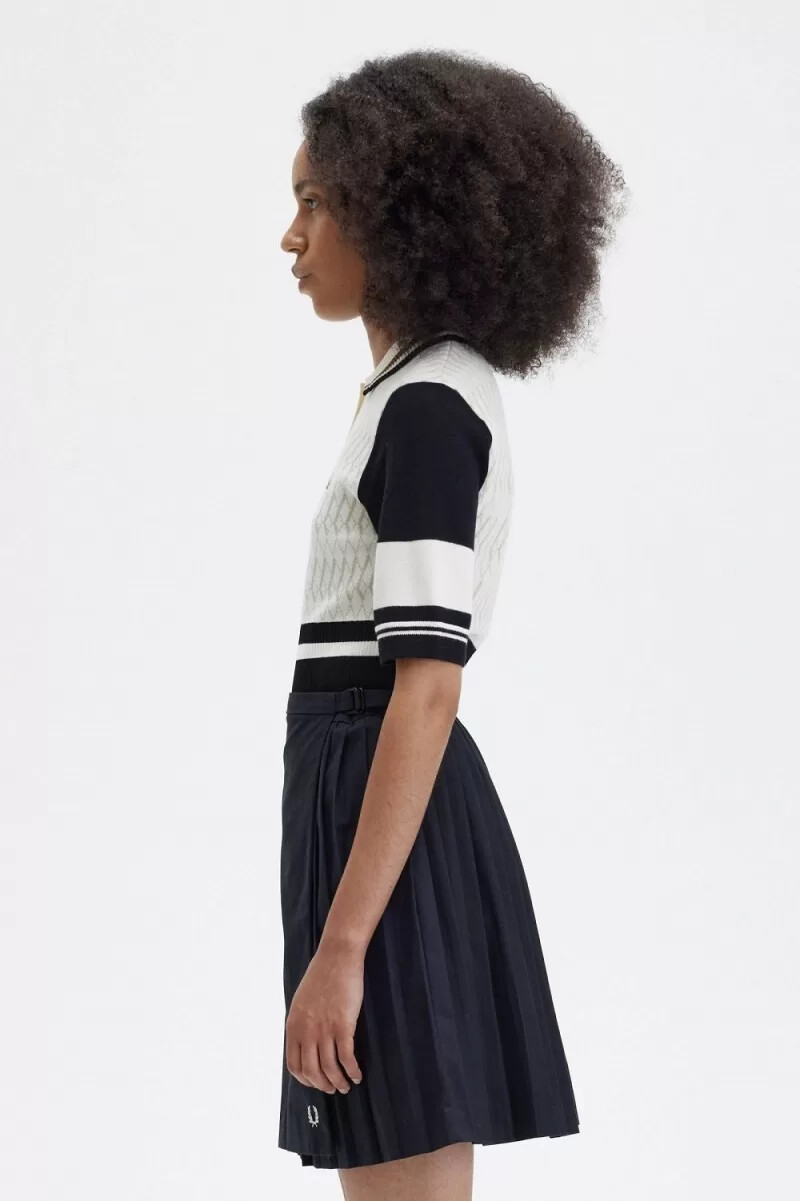 fred perry jacquard stickad damskjorta beige