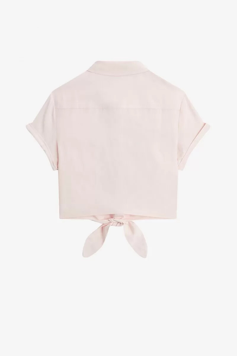 fred perry broderad knytknäppning damskjorta mjölkrosa