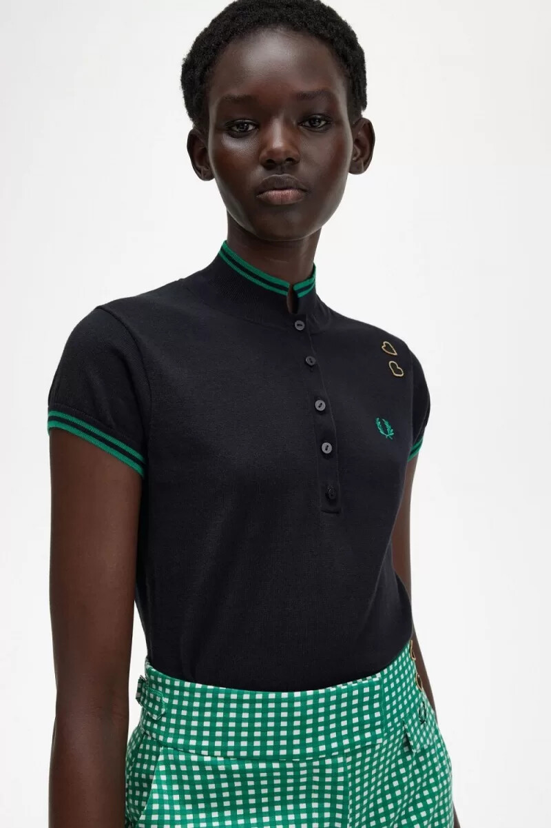 fred perry stickad damskjorta svart
