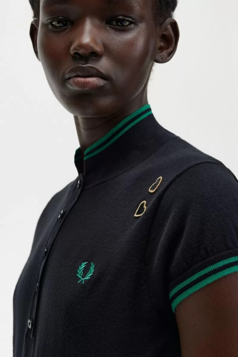 fred perry stickad damskjorta svart