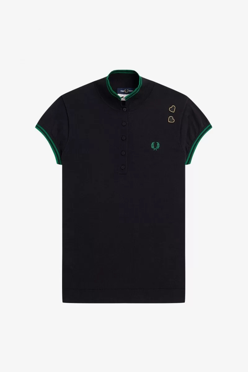 fred perry stickad damskjorta svart