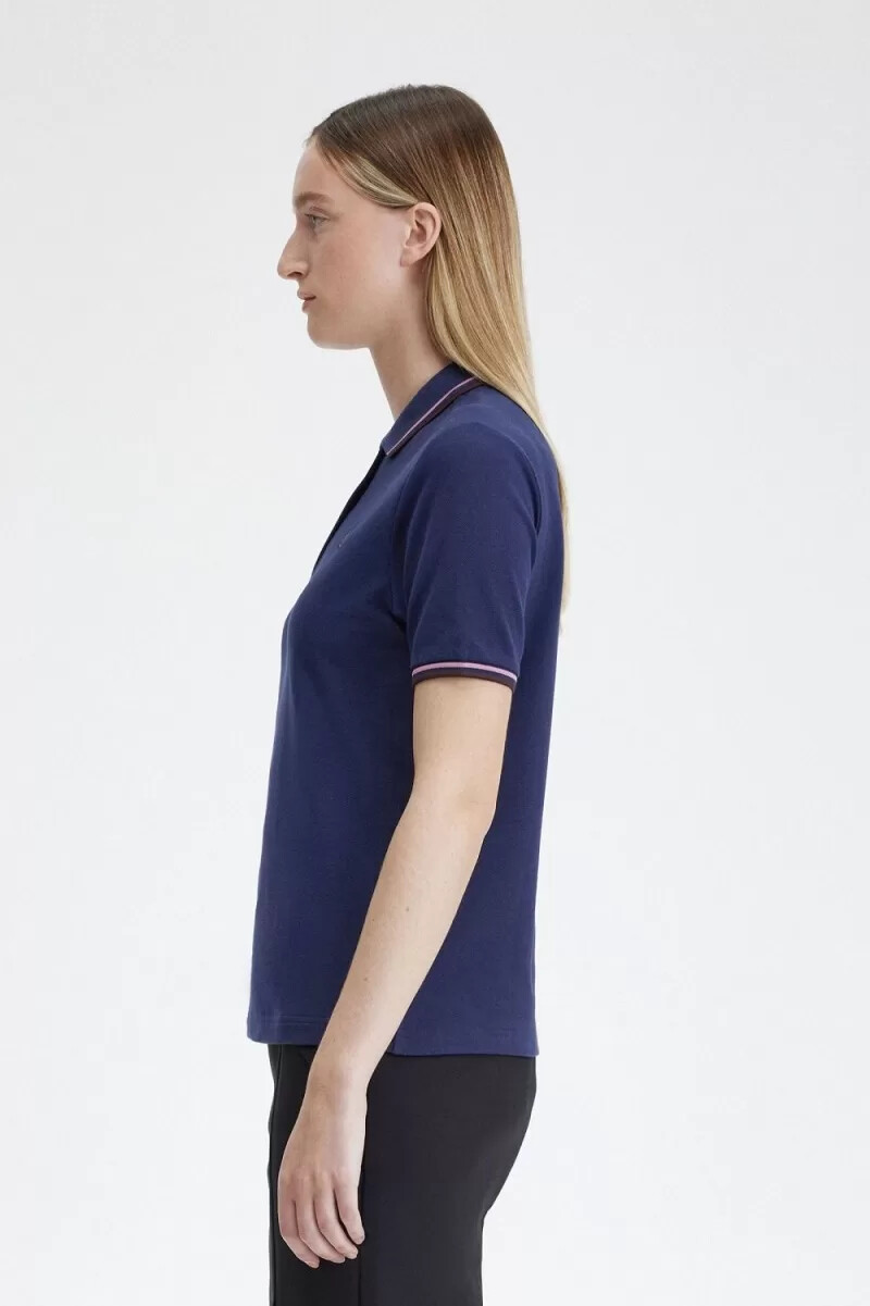 fred perry g3600 damskjorta fransk marinblå dusty rose rosa mörkröd