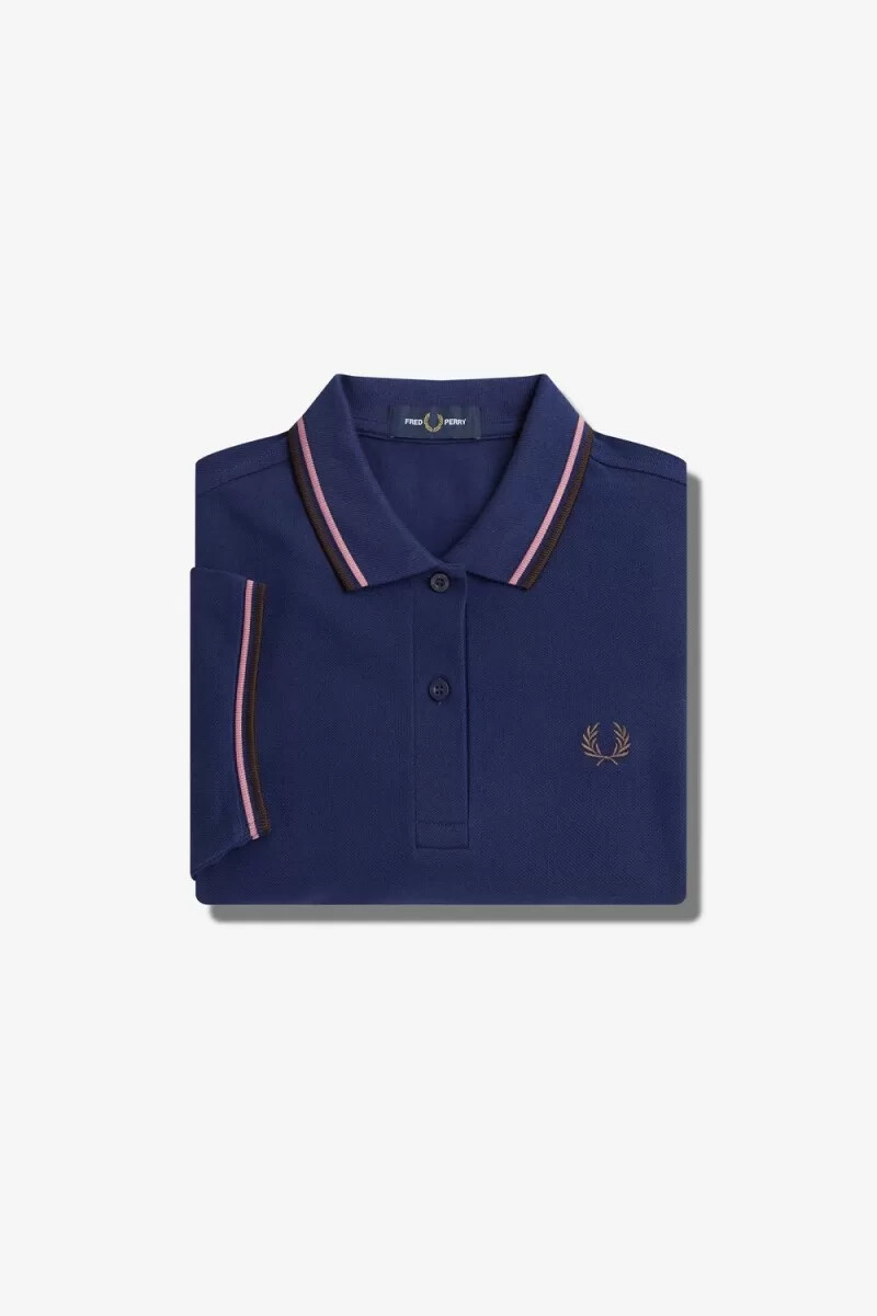 fred perry g3600 damskjorta fransk marinblå dusty rose rosa mörkröd