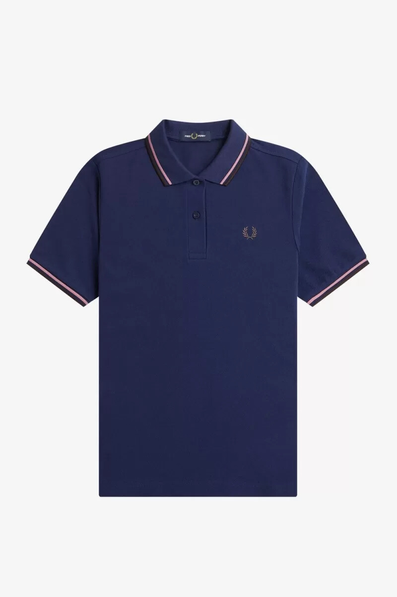 fred perry g3600 damskjorta fransk marinblå dusty rose rosa mörkröd