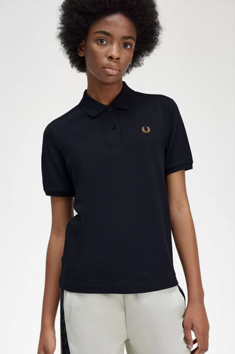 fred perry g6000 damskjorta marinblå brun
