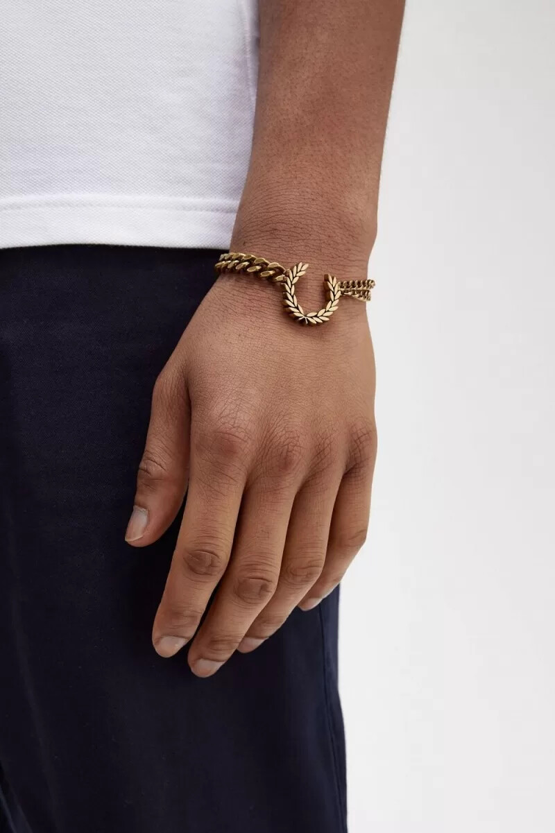 fred perry dubbelkedjig laurelkransarmband damsmycken guld