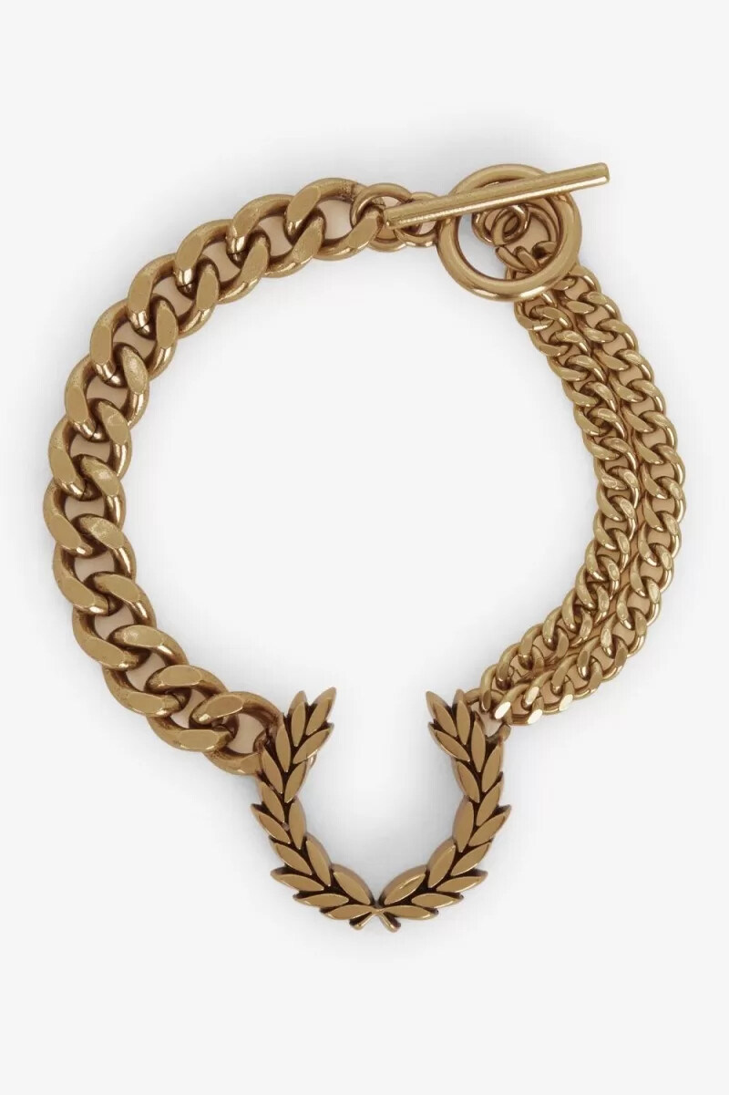fred perry dubbelkedjig laurelkransarmband damsmycken guld