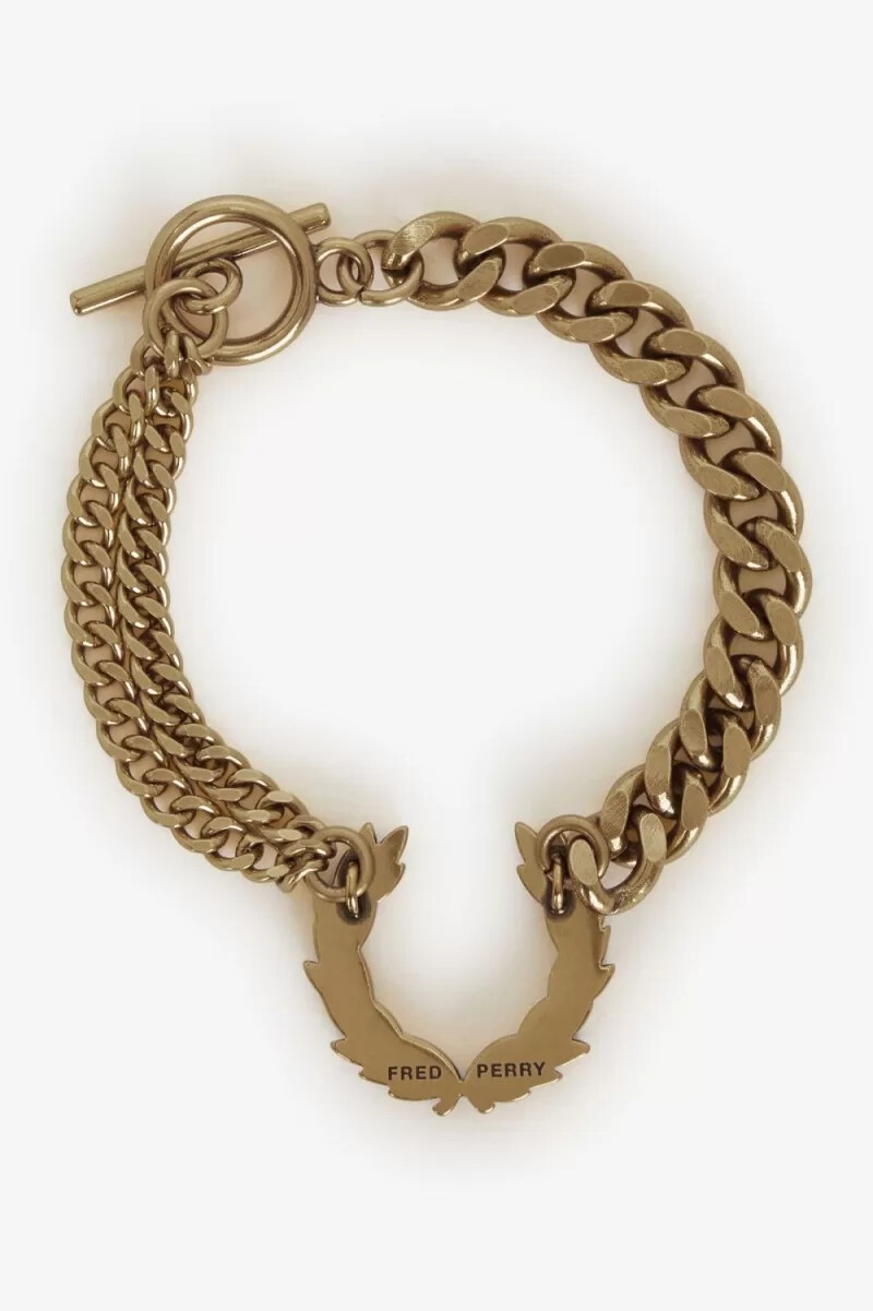 fred perry dubbelkedjig laurelkransarmband damsmycken guld