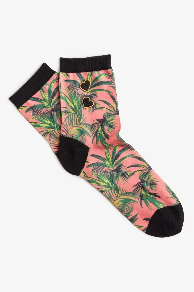 fred perry palm print damstrumpor korallrosa