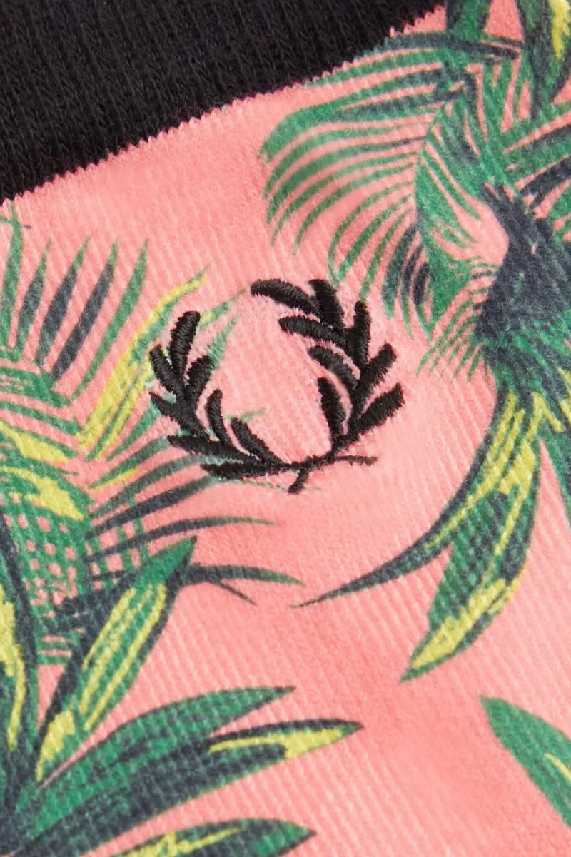 fred perry palm print damstrumpor korallrosa