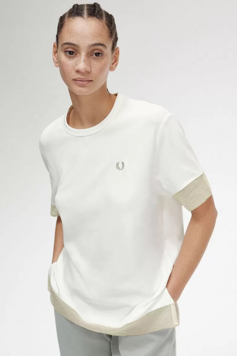 fred perry t-shirt med transparent mönster dam snövit