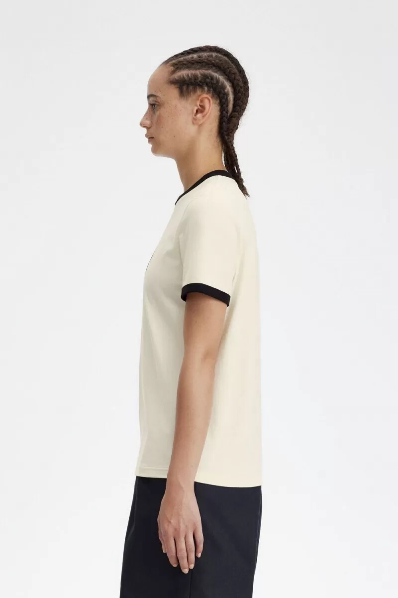 fred perry flockad laurelkrans dam t-shirt beige