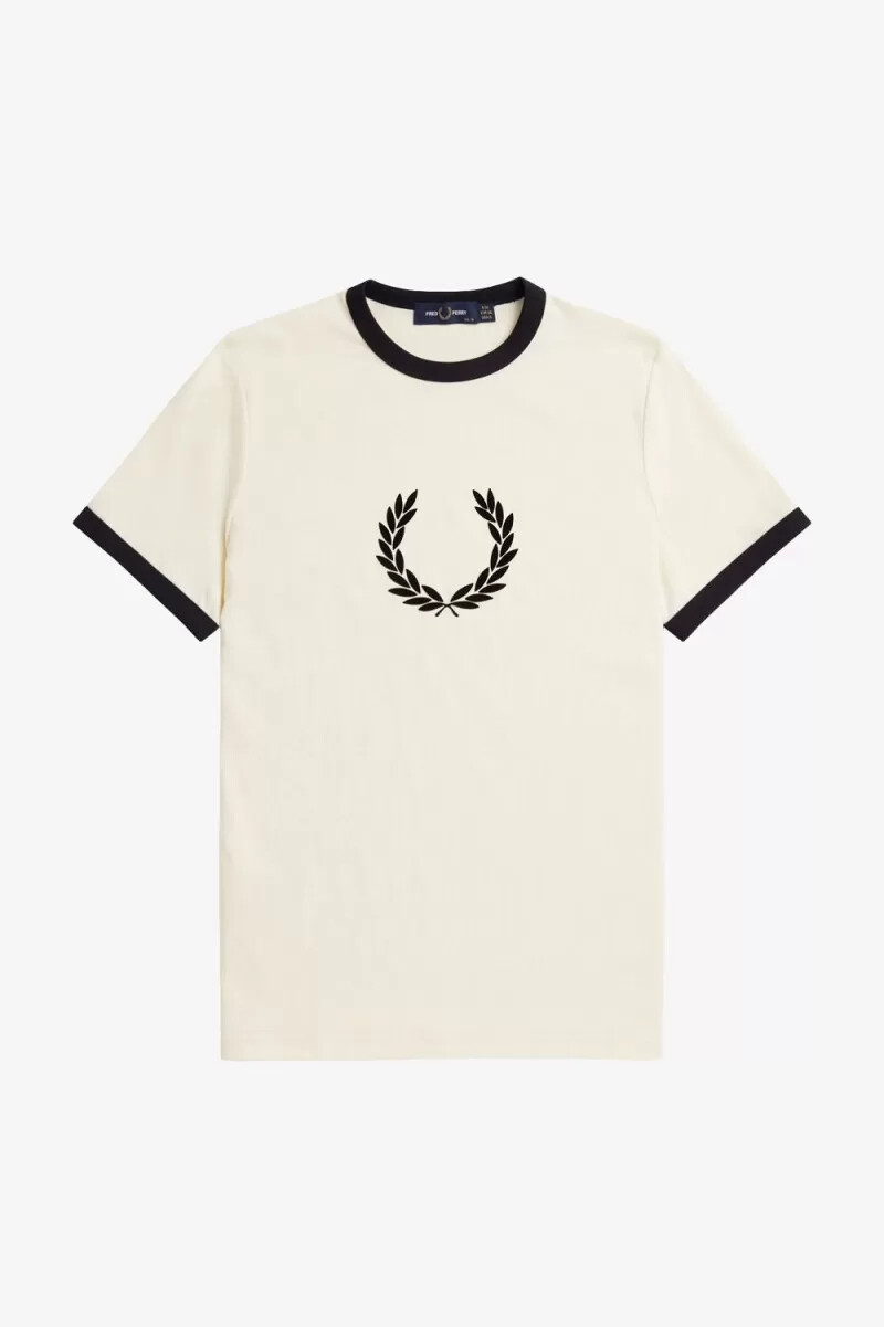 fred perry flockad laurelkrans dam t-shirt beige