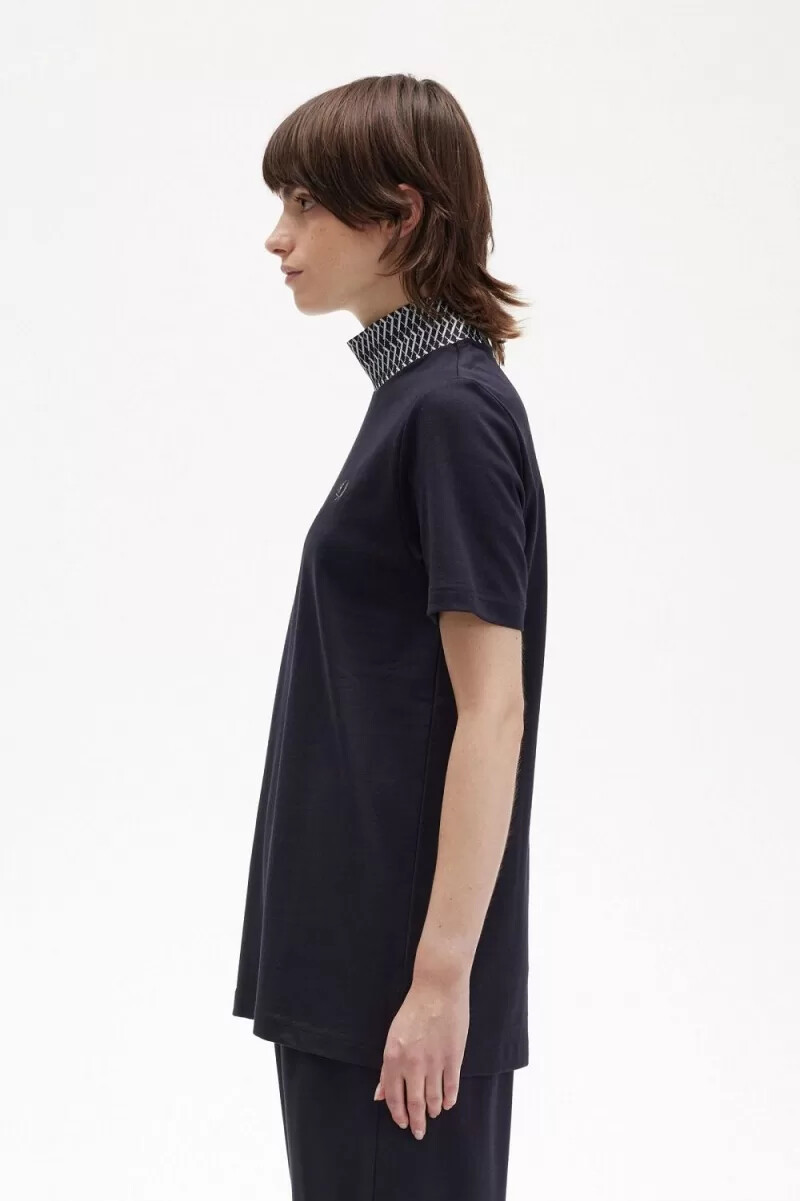 fred perry jacquard trim high neck dam t-shirt marinblå