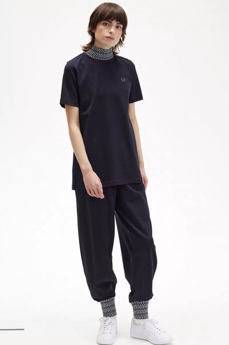 fred perry jacquard trim high neck dam t-shirt marinblå