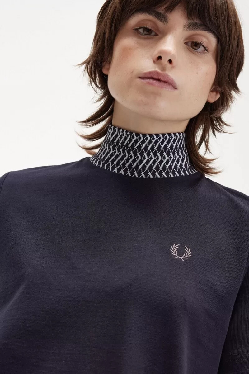 fred perry jacquard trim high neck dam t-shirt marinblå