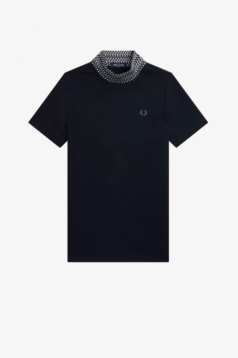 fred perry jacquard trim high neck dam t-shirt marinblå