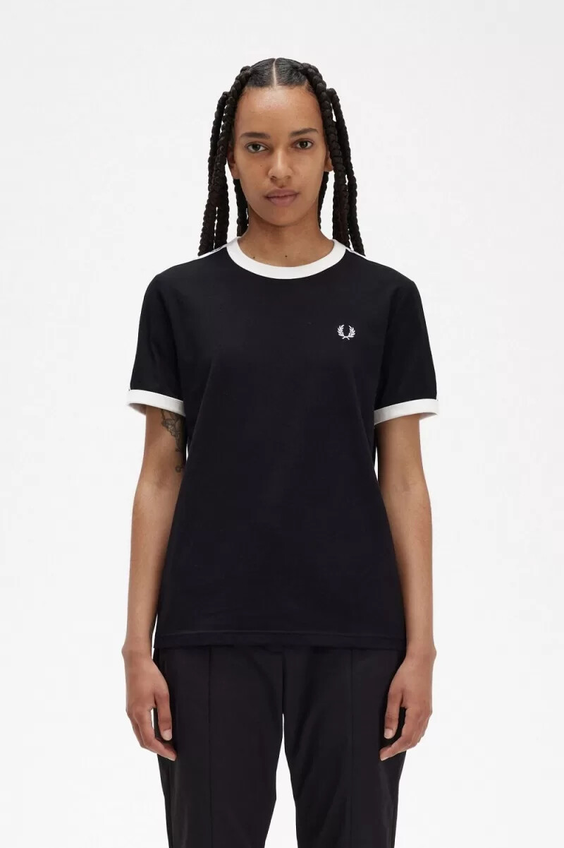 fred perry taped ringer dam t-shirt svart