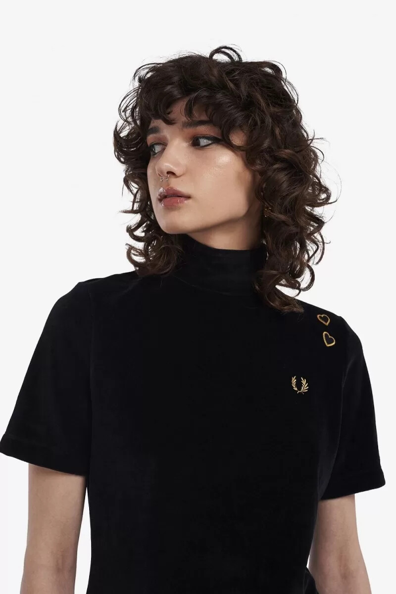 fred perry velour dam t-shirt svart