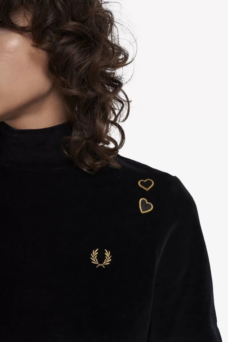 fred perry velour dam t-shirt svart