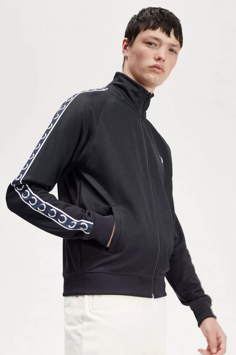 fred perry contrast tape herr träningsjackor marinblå marinblå
