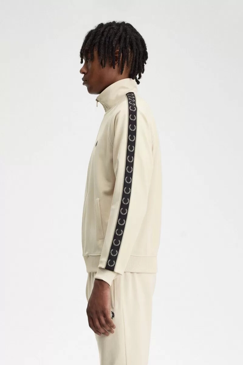 fred perry contrast tape herr träningsjackor oatmeal varm grå
