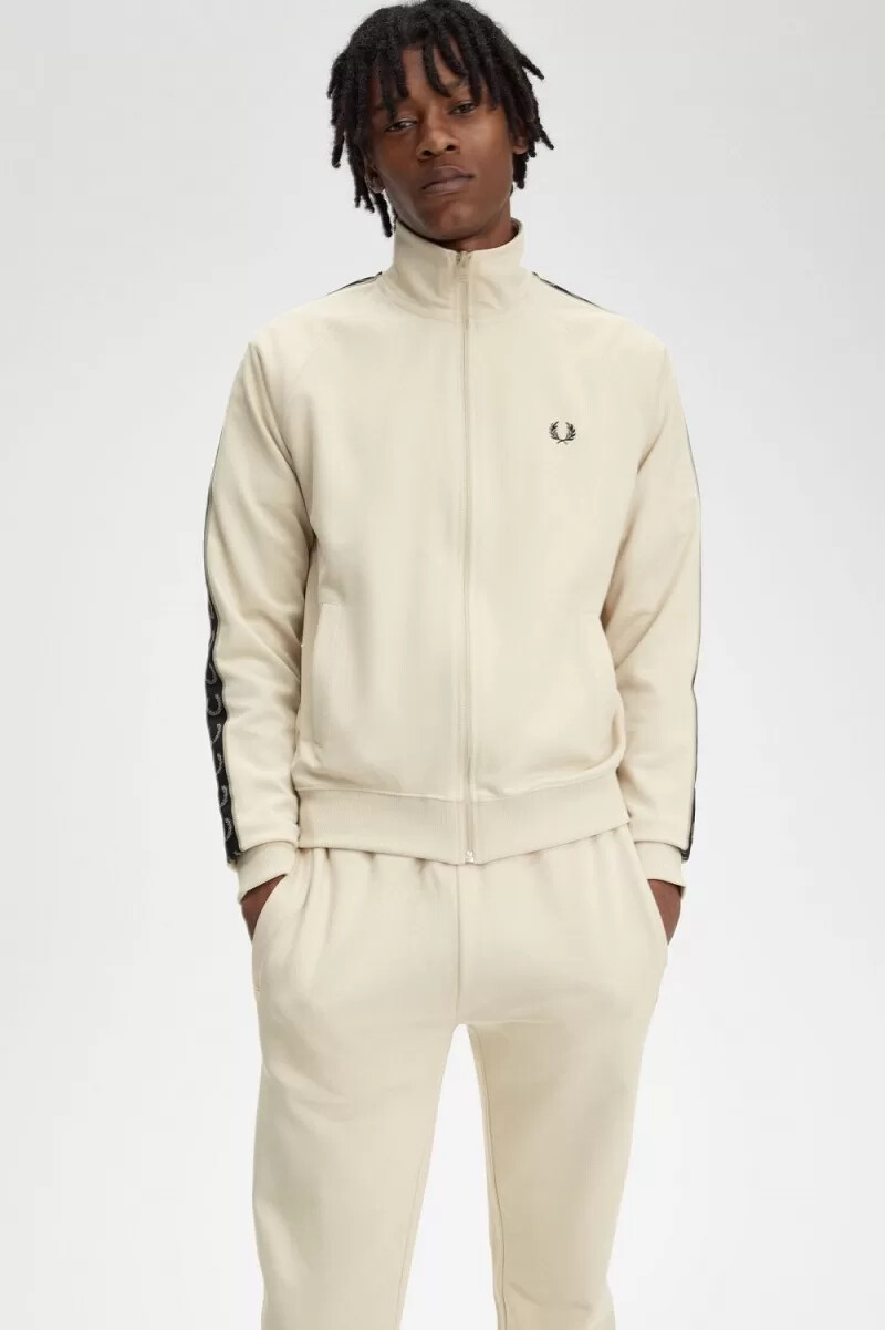 fred perry contrast tape herr träningsjackor oatmeal varm grå