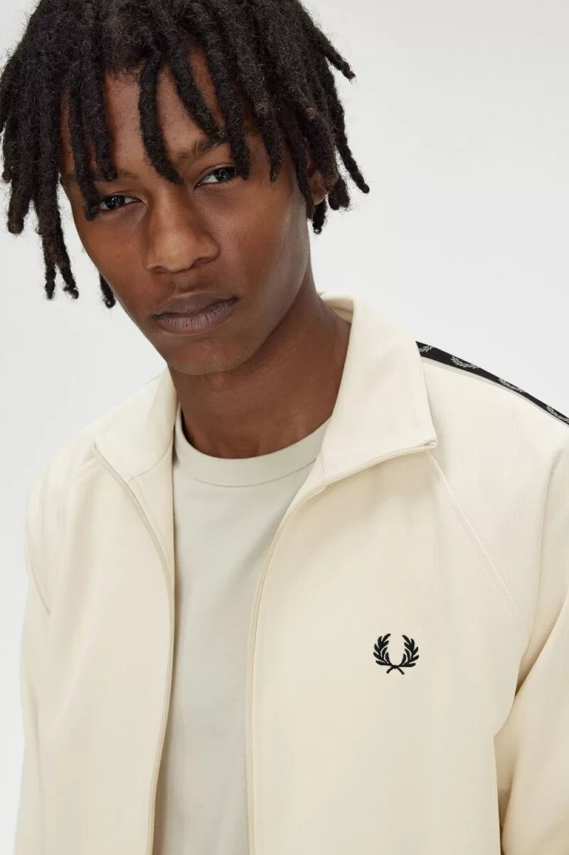 fred perry contrast tape herr träningsjackor oatmeal varm grå