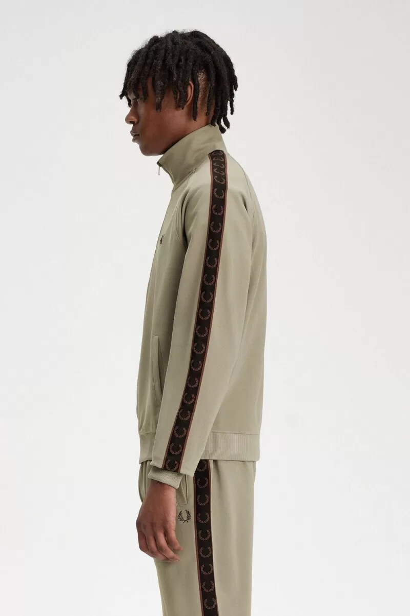 fred perry contrast tape herr träningsjackor varm grå mörkröd