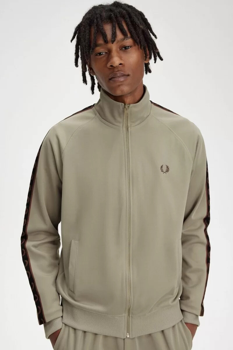 fred perry contrast tape herr träningsjackor varm grå mörkröd