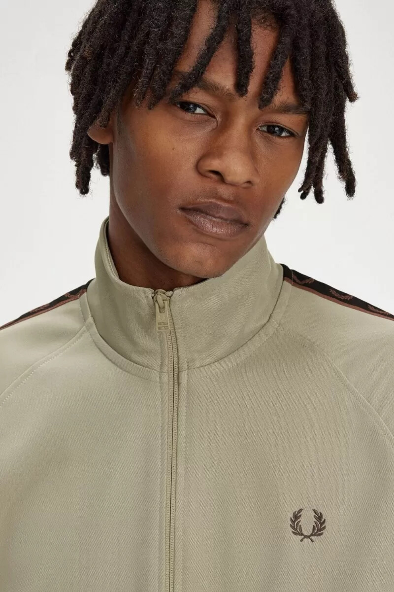fred perry contrast tape herr träningsjackor varm grå mörkröd