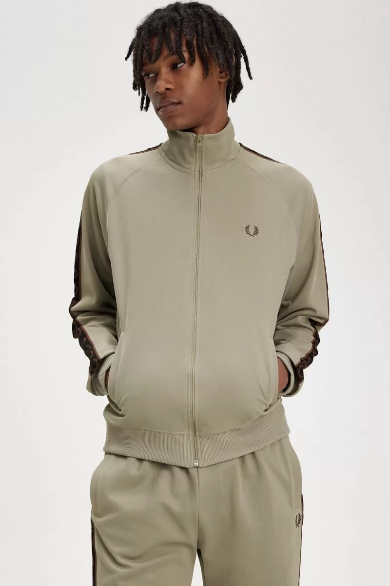 fred perry contrast tape herr träningsjackor varm grå mörkröd