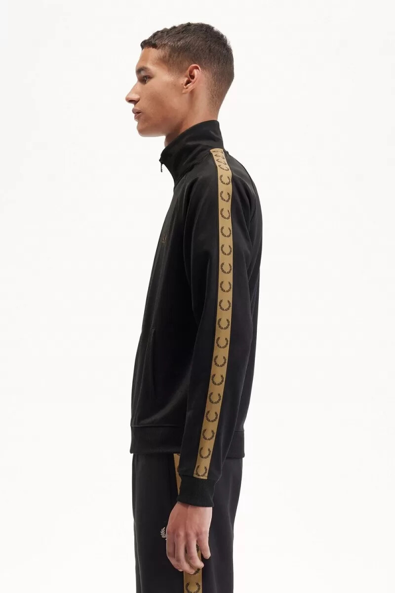 fred perry contrast tape herr träningsjackor svart grön
