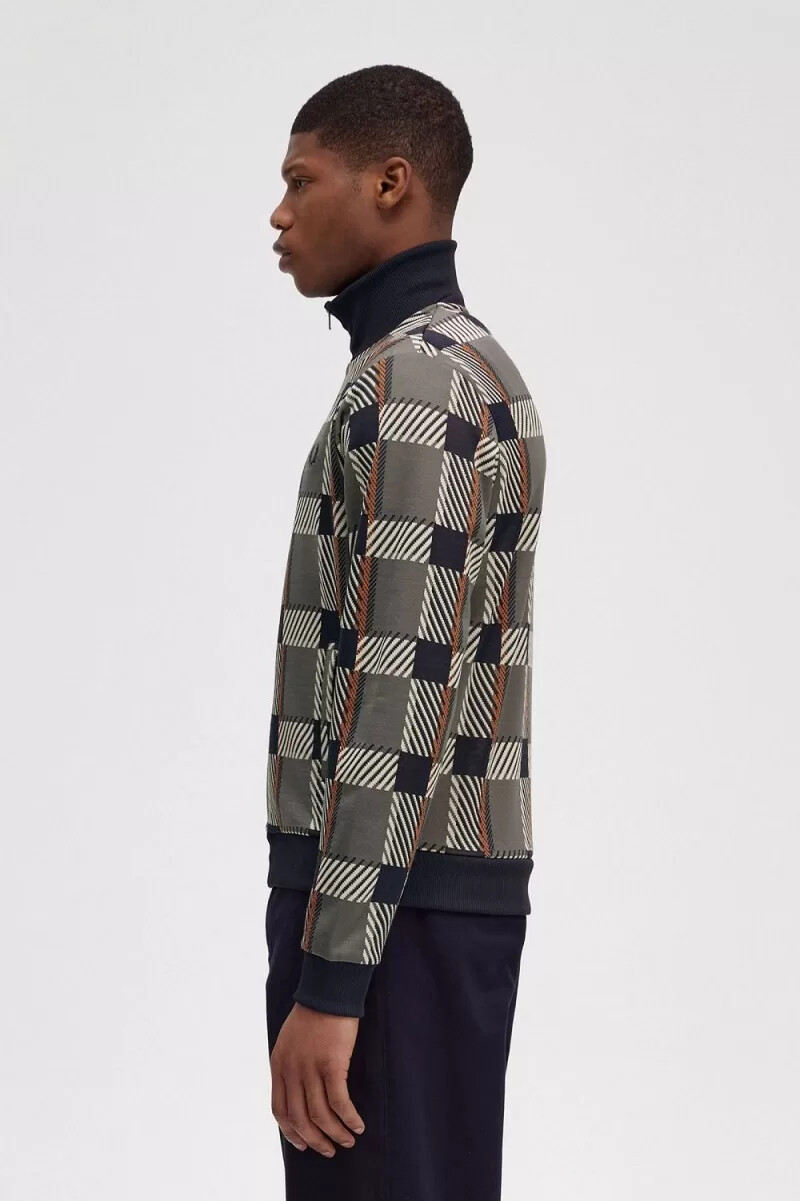 fred perry glitch tartan herr träningsjackor field green
