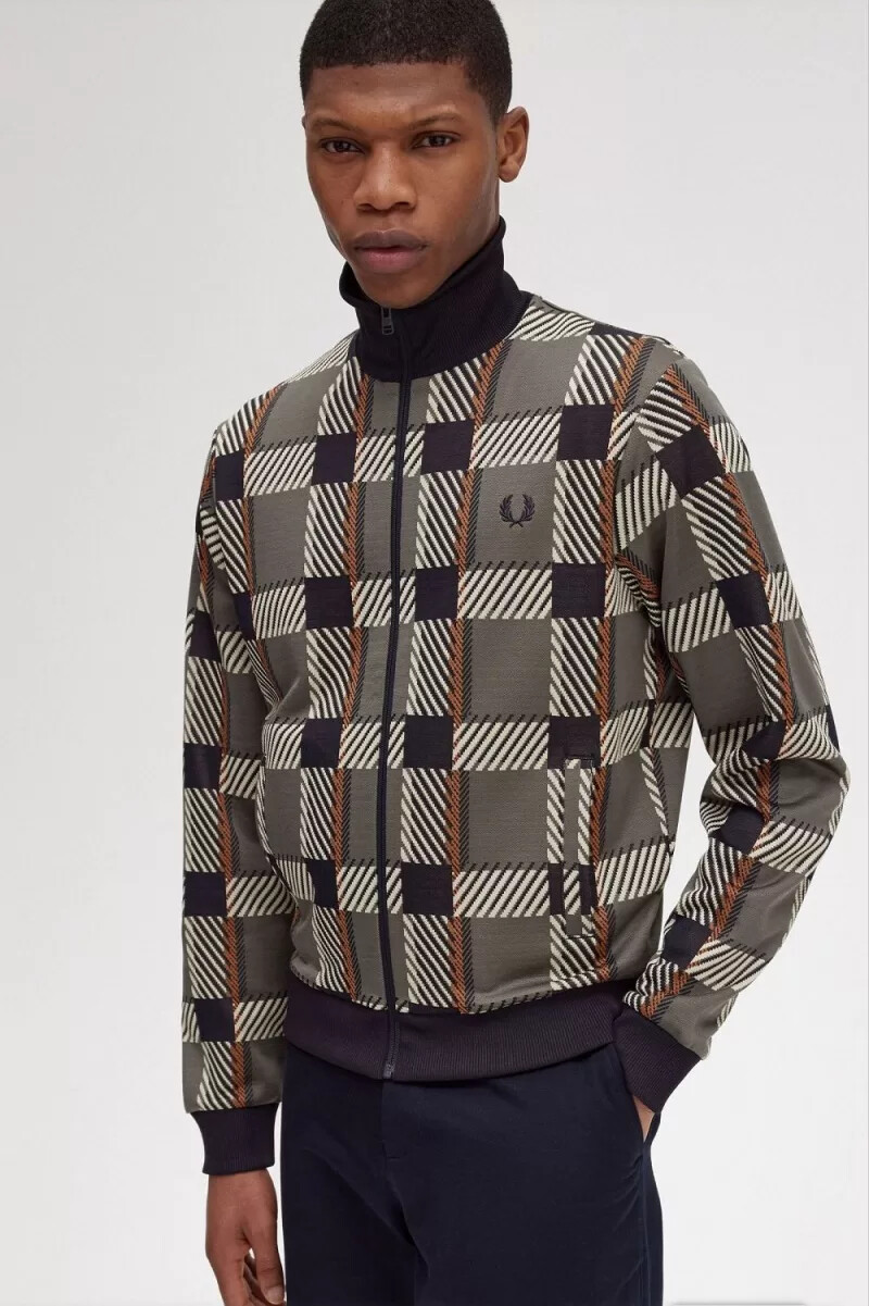 fred perry glitch tartan herr träningsjackor field green
