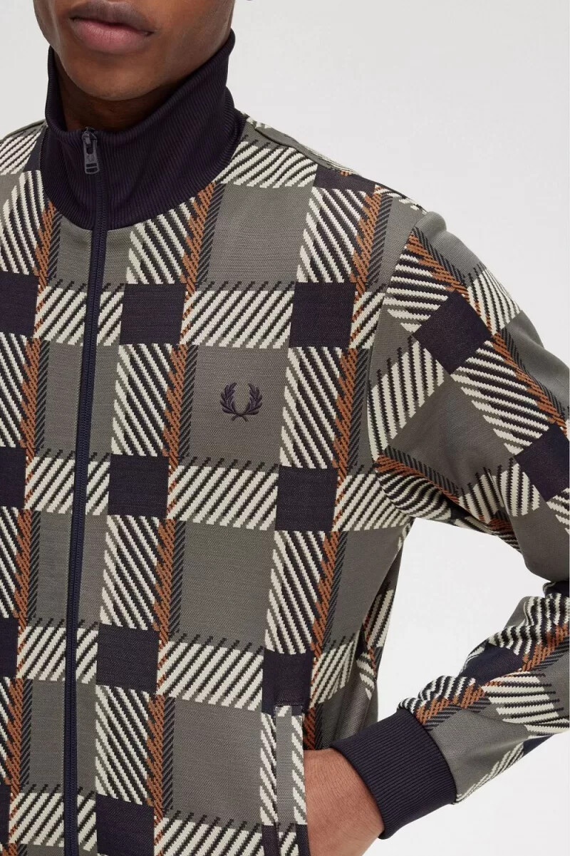 fred perry glitch tartan herr träningsjackor field green