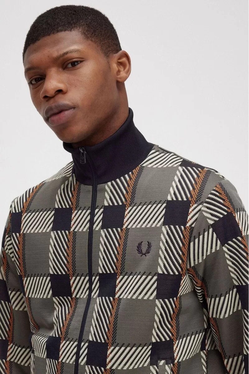 fred perry glitch tartan herr träningsjackor field green