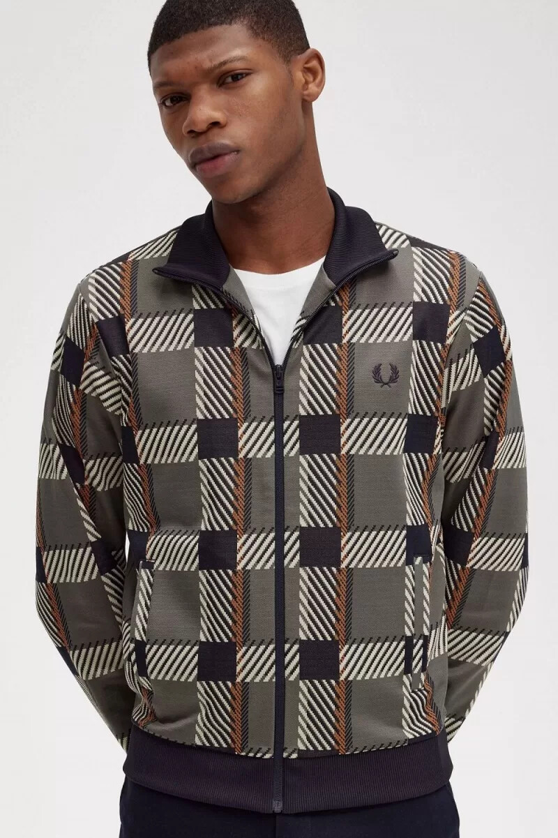 fred perry glitch tartan herr träningsjackor field green