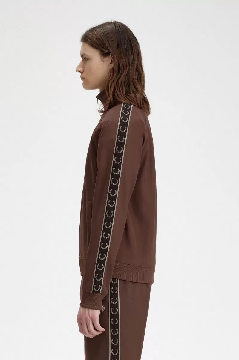 fred perry contrast tape herr träningsjackor mörkröd varm grå
