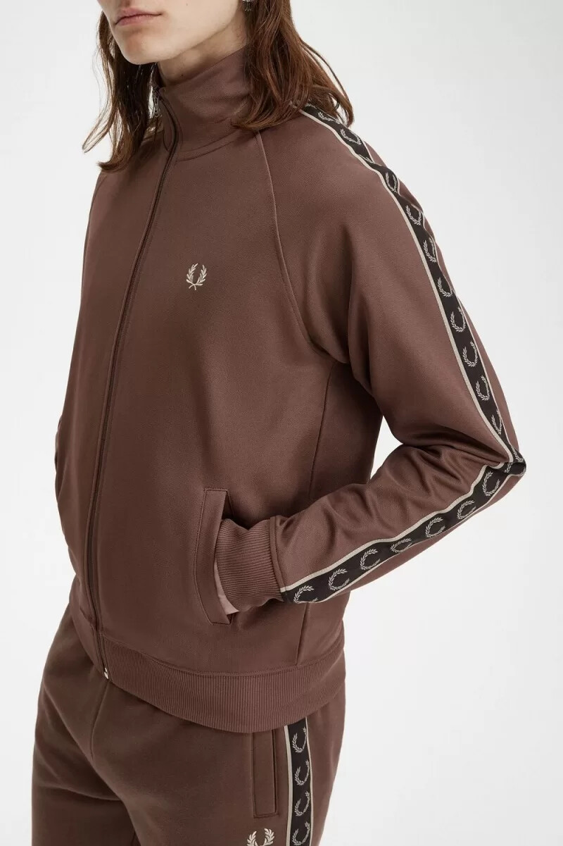 fred perry contrast tape herr träningsjackor mörkröd varm grå