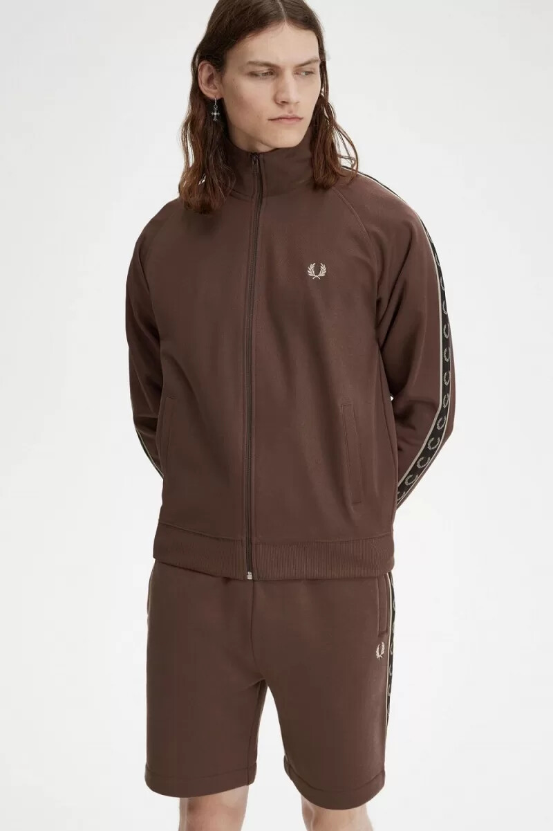 fred perry contrast tape herr träningsjackor mörkröd varm grå