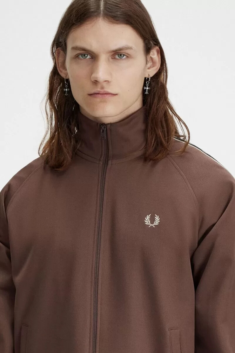 fred perry contrast tape herr träningsjackor mörkröd varm grå