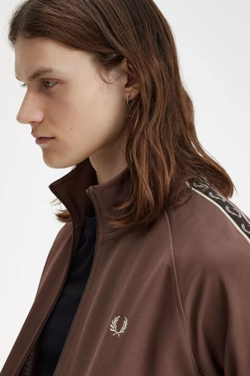 fred perry contrast tape herr träningsjackor mörkröd varm grå