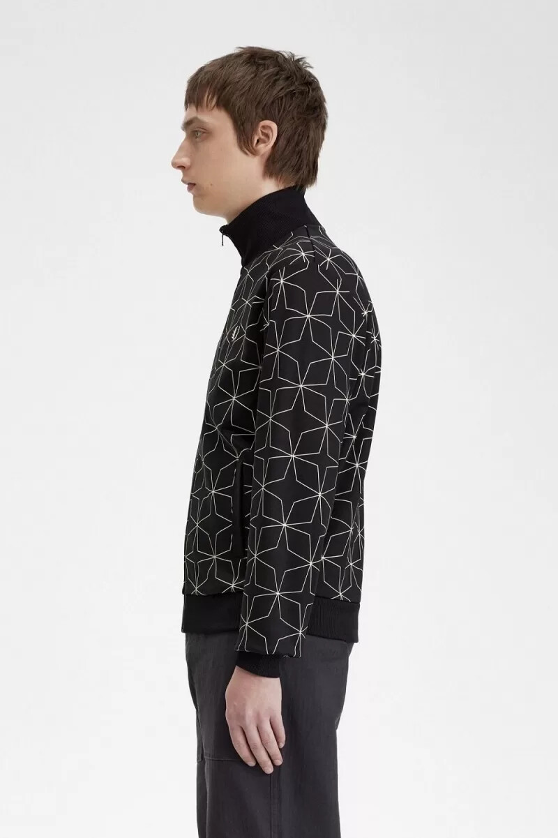 fred perry geometriskt mönstrat träningsjacka herr svart