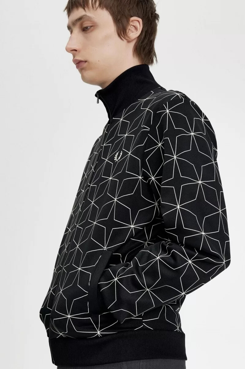 fred perry geometriskt mönstrat träningsjacka herr svart