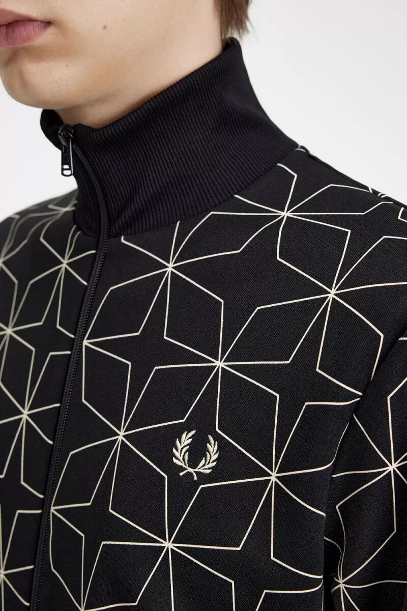 fred perry geometriskt mönstrat träningsjacka herr svart