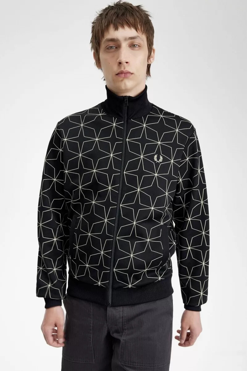fred perry geometriskt mönstrat träningsjacka herr svart