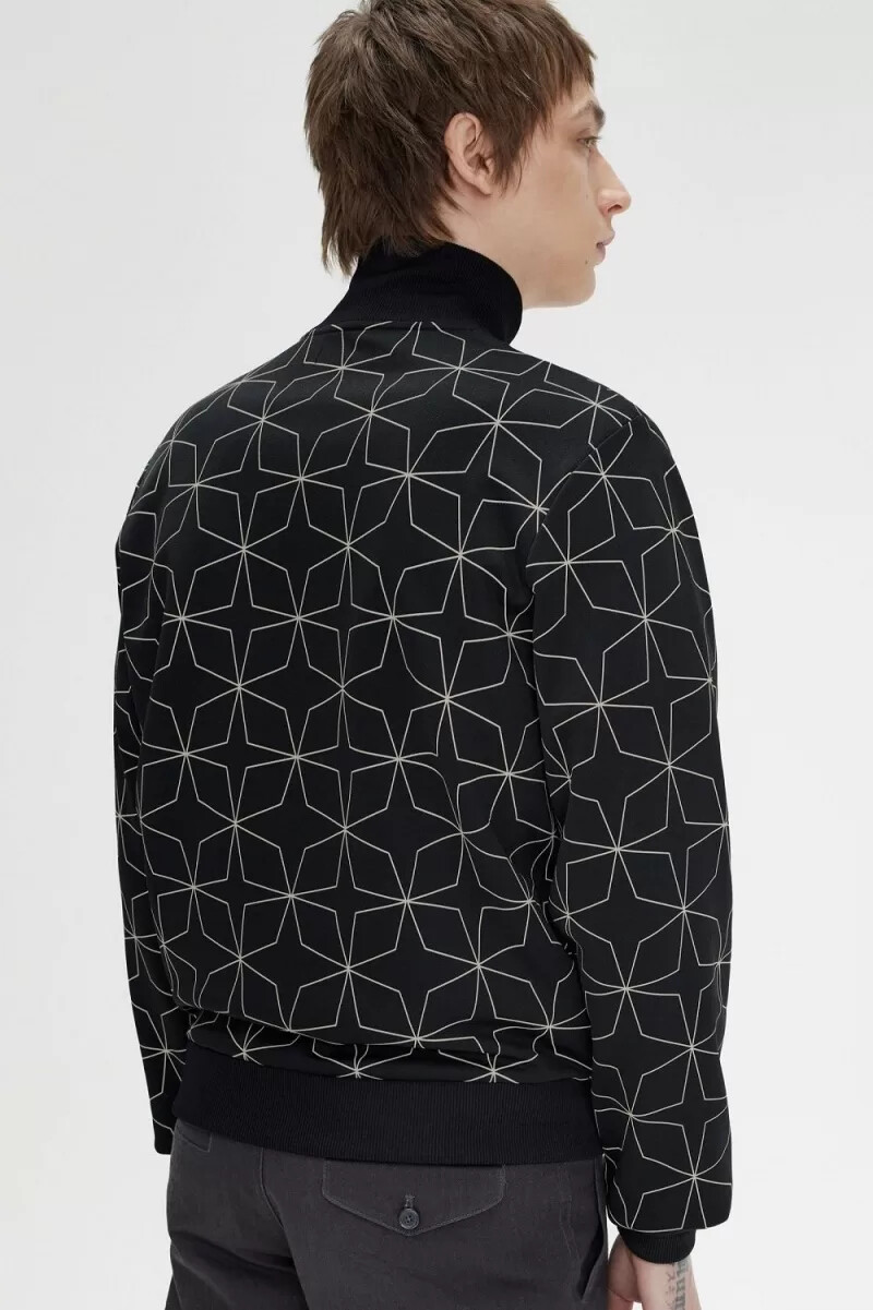 fred perry geometriskt mönstrat träningsjacka herr svart