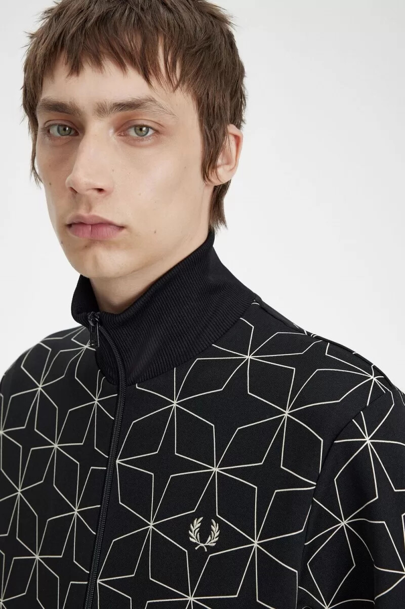 fred perry geometriskt mönstrat träningsjacka herr svart