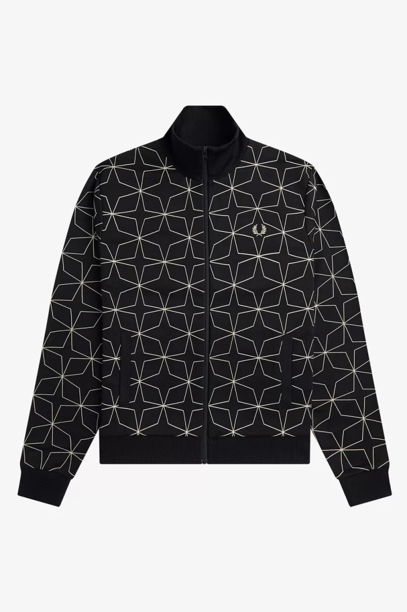 fred perry geometriskt mönstrat träningsjacka herr svart